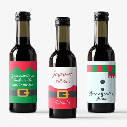 Lot de 3 mini-bouteilles de vin personnalisées - Personnages de Noël