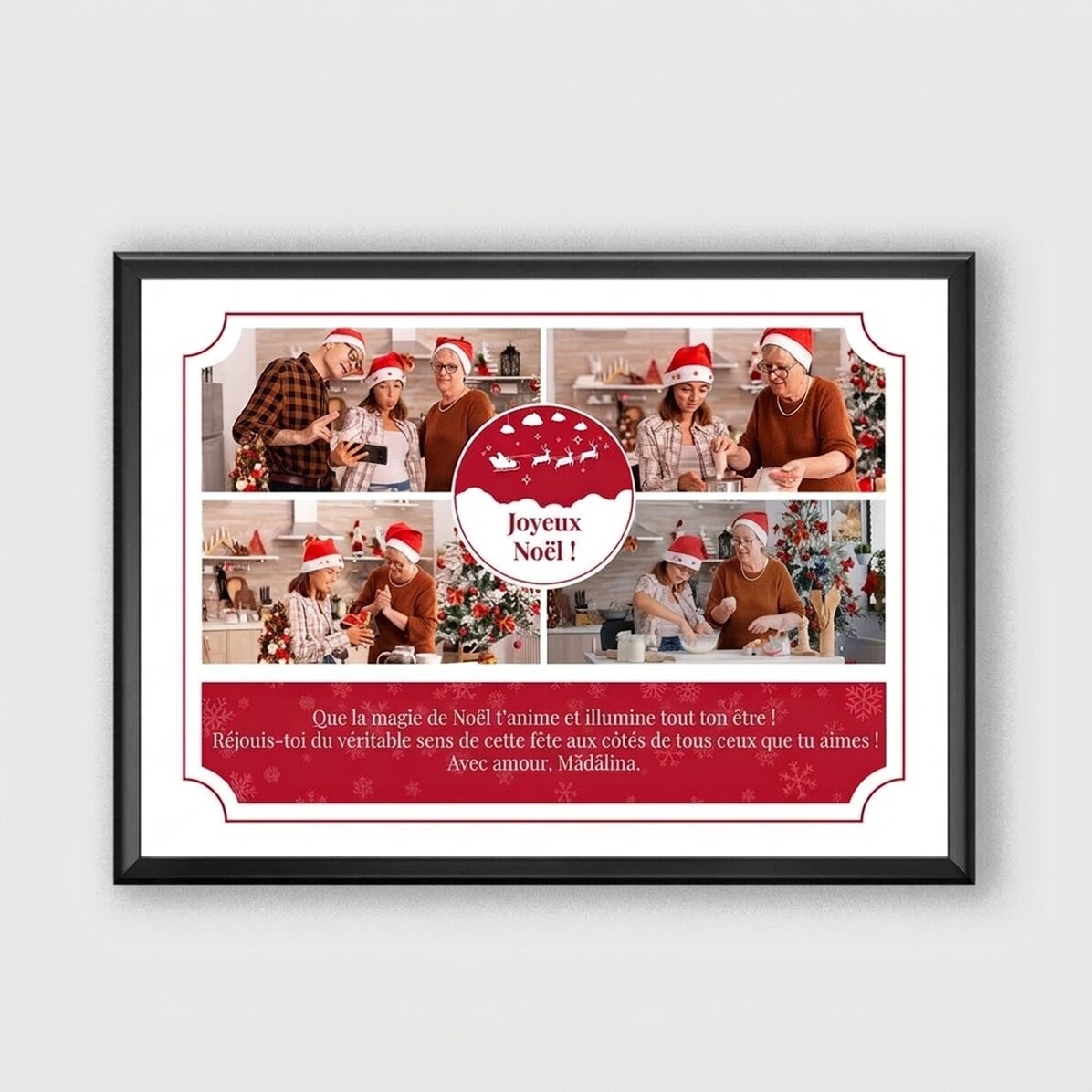 Tableau personnalisé avec 4 photos et un texte - Modèle de Noël
