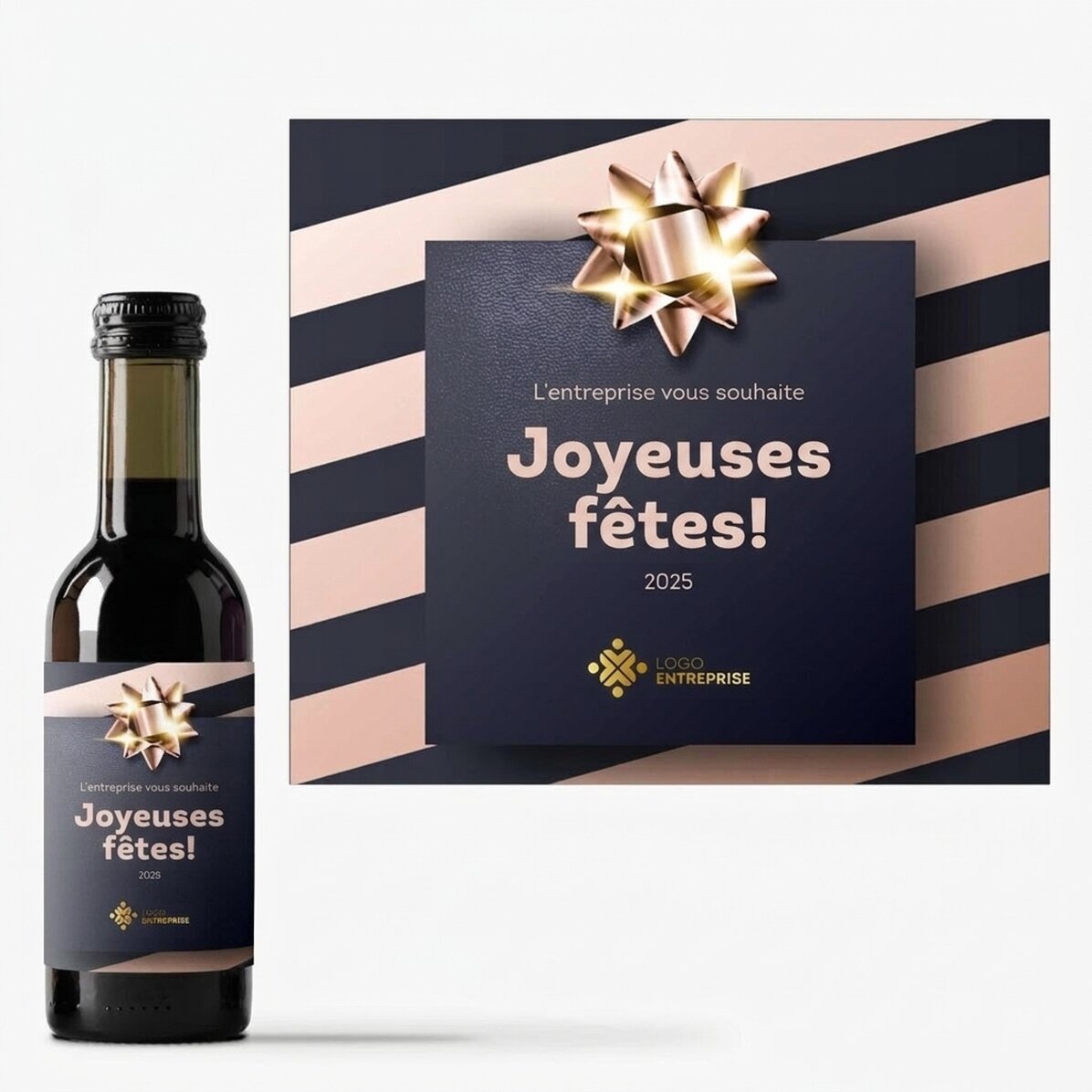 Mini-bouteille de vin personnalisée avec logo et texte - Cadeau de fin d