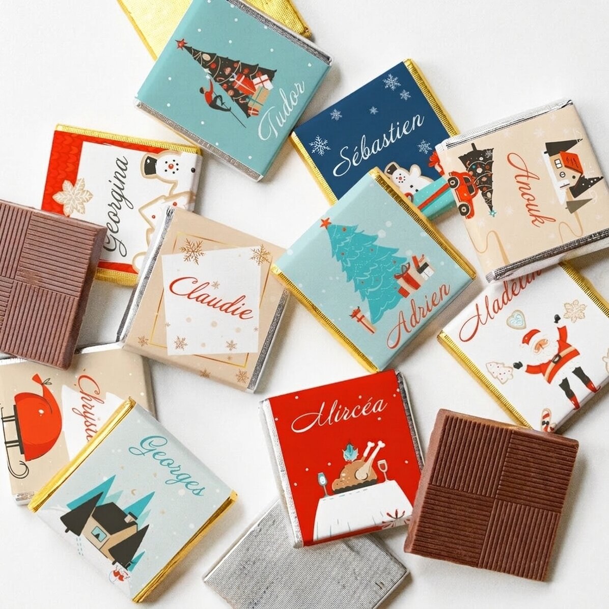 Lot de 10 mini-chocolats personnalisés avec un prénom - Sweet Christmas