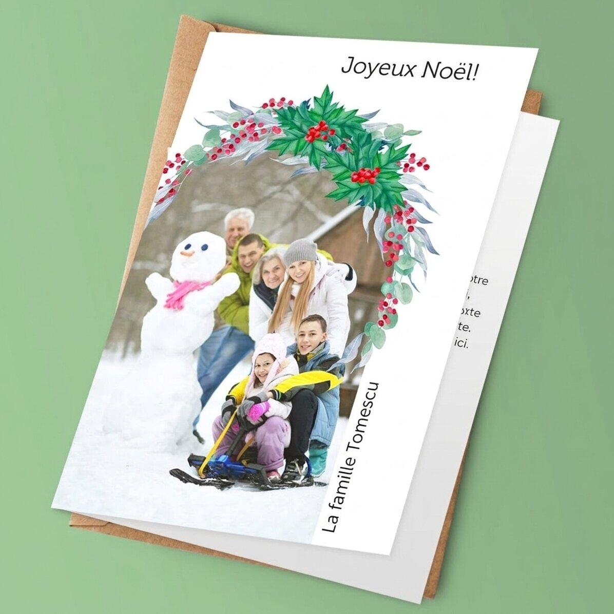 Carte de vœux personnalisée avec photo et message - Joyeux Noël