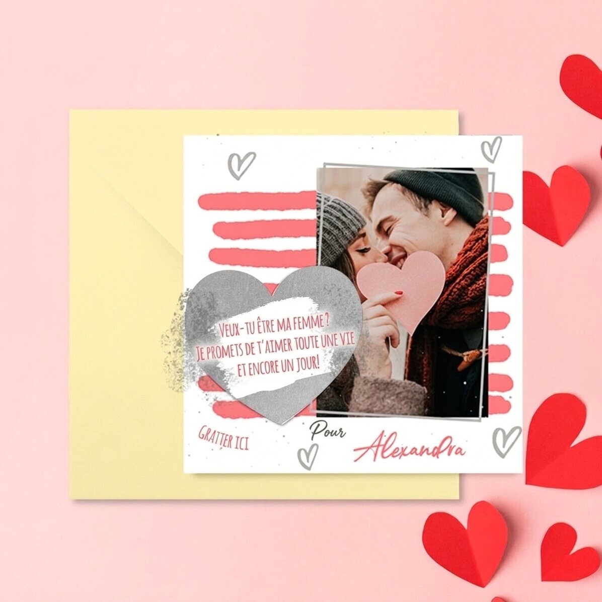 Carte à gratter personnalisée avec message et photo - Love