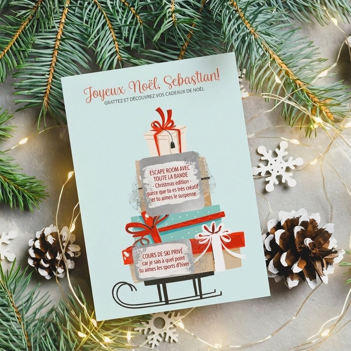 Carte à gratter personnalisée avec message - Cadeau de Noël