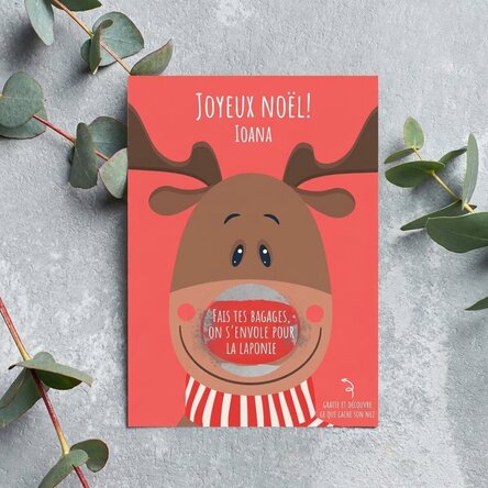 Carte de Noël personnalisée à gratter - Modèle Ren