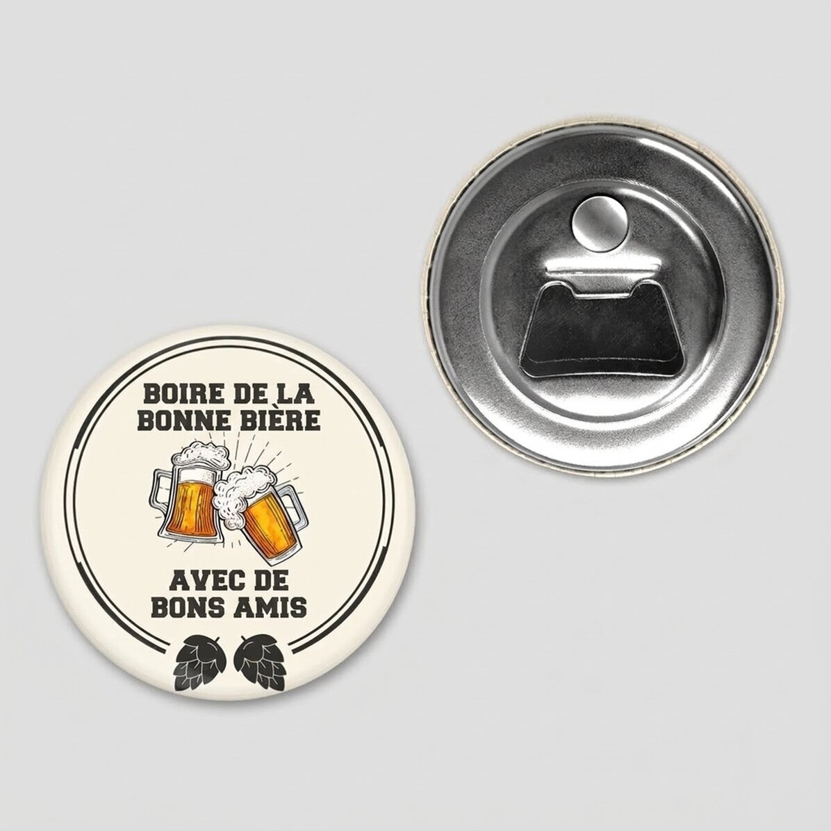 Ouvre-bouteille magnétique personnalisé avec inscription : « Good beer with good friends »