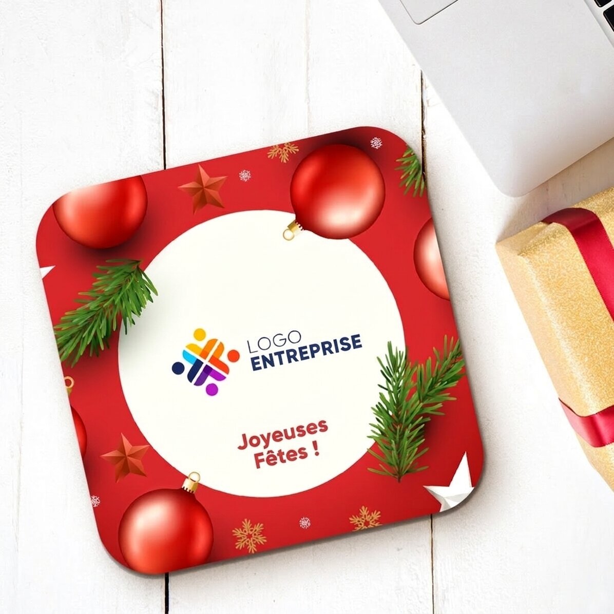 Porte-verre personnalisé avec logo et texte - Joyeuses fêtes
