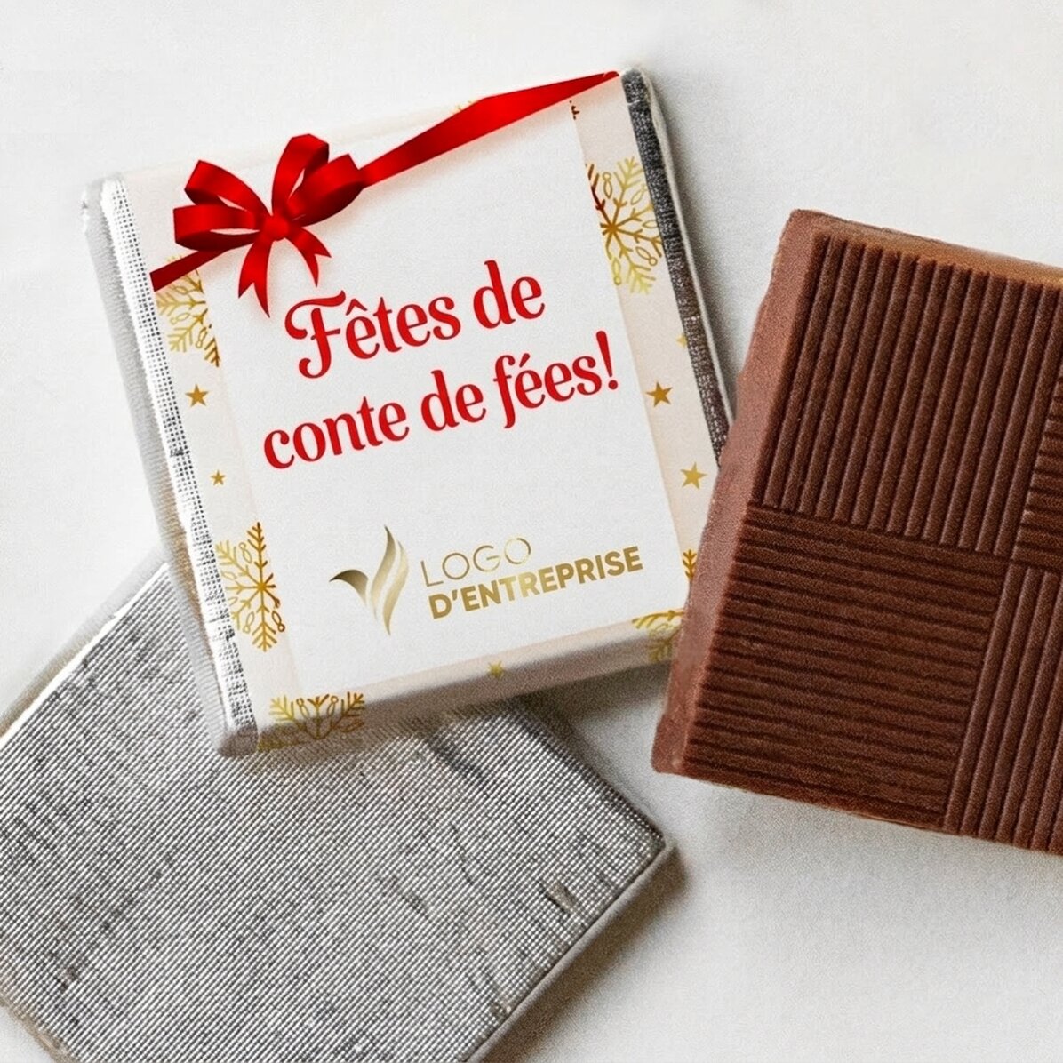 Mini-chocolat personnalisé avec logo et message - Flocons dorés
