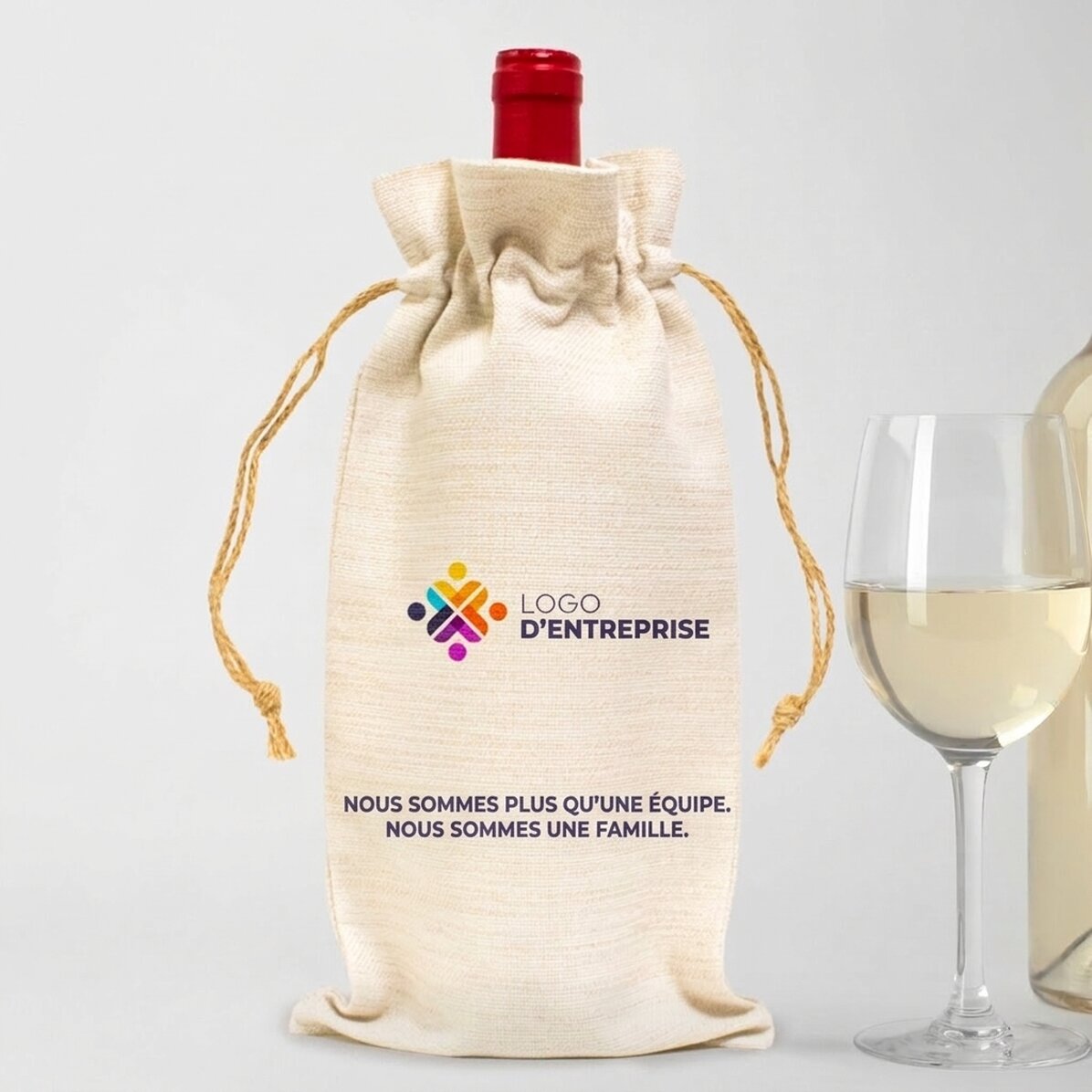 Sachet personnalisé pour bouteille de vin, avec logo et texte