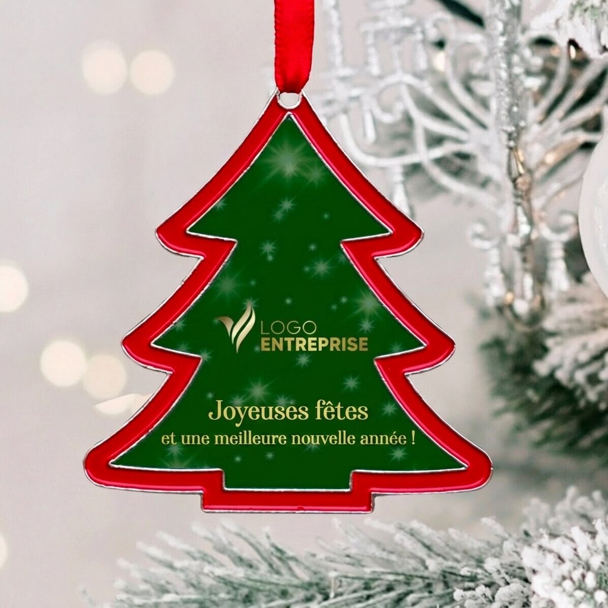 Décoration de sapin personnalisée avec logo et message - modèle « petit sapin »