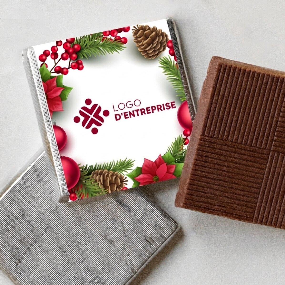 Mini-chocolat personnalisé avec logo et message - Joyeuses fêtes !