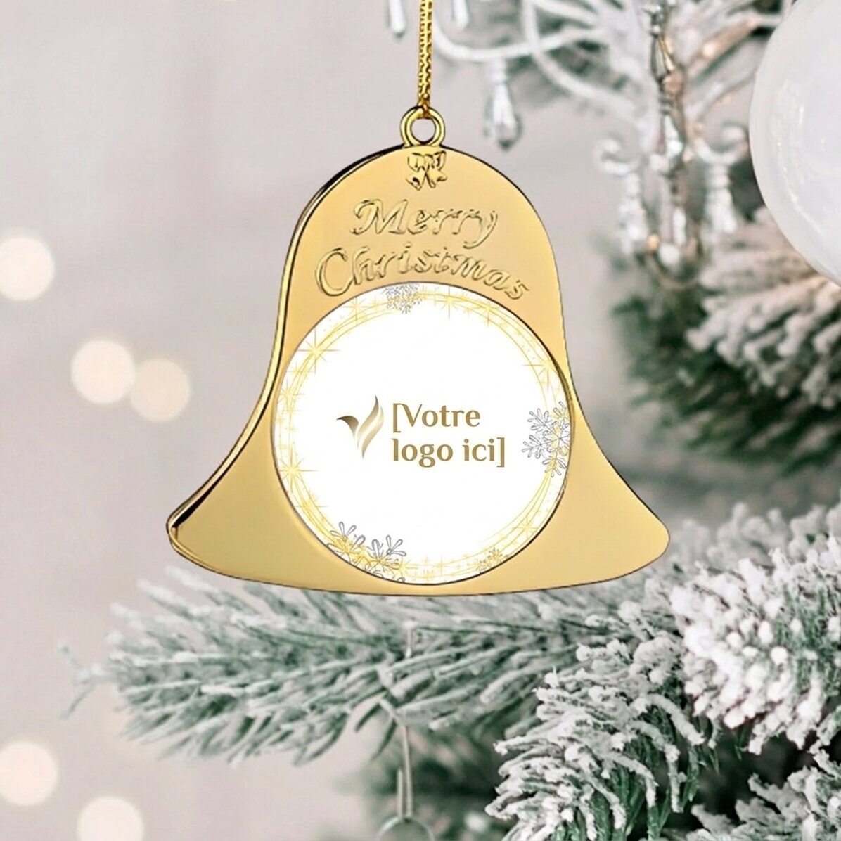 Décoration de sapin personnalisée recto-verso avec logo - modèle Clochette