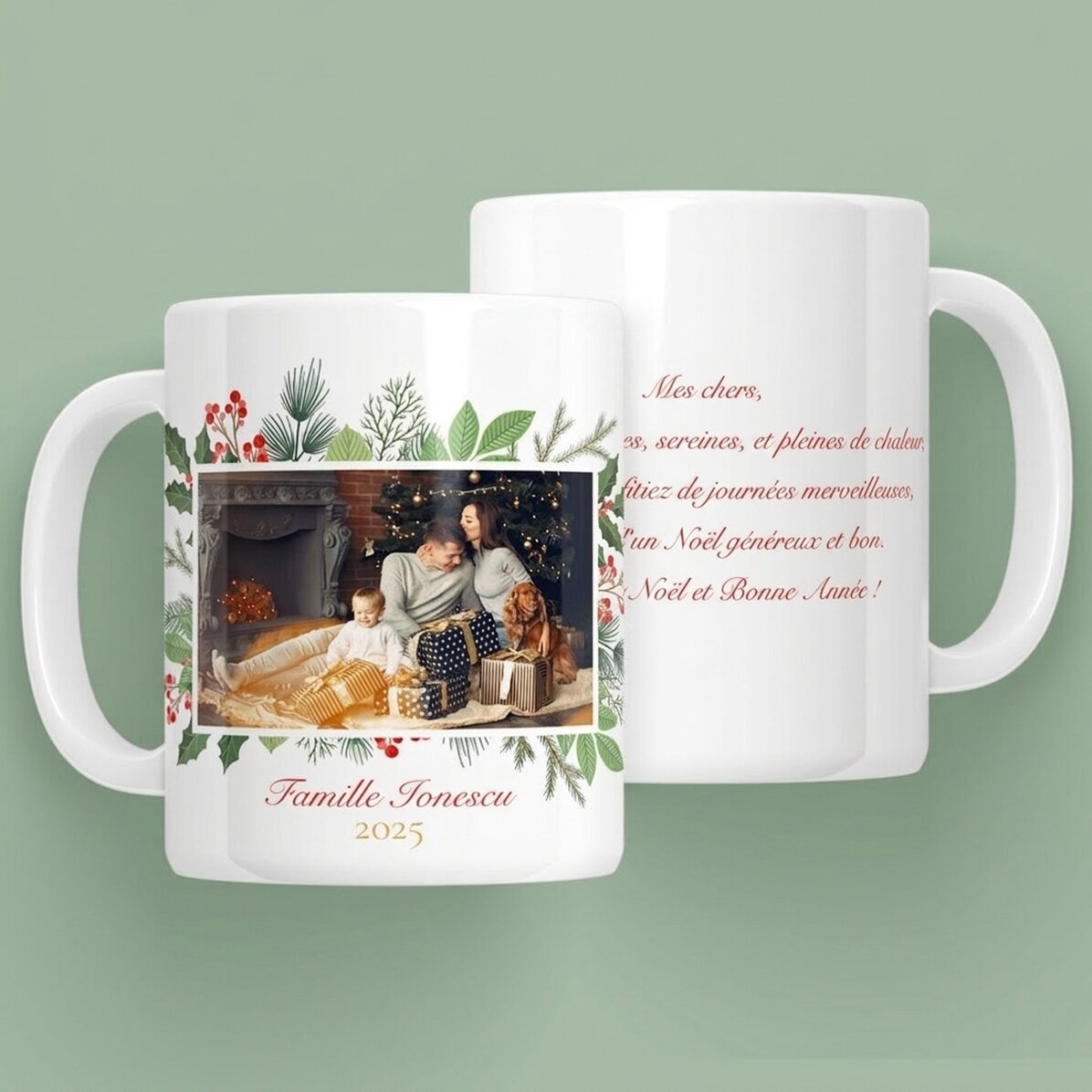 Tasse personnalisée avec une photo et un texte - Joyeux Noël !