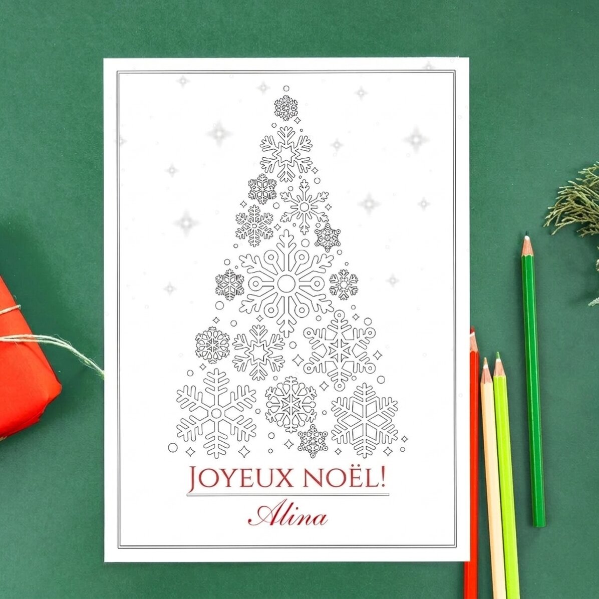 Carte de vœux personnalisée à colorier avec message - Sapin de Noël