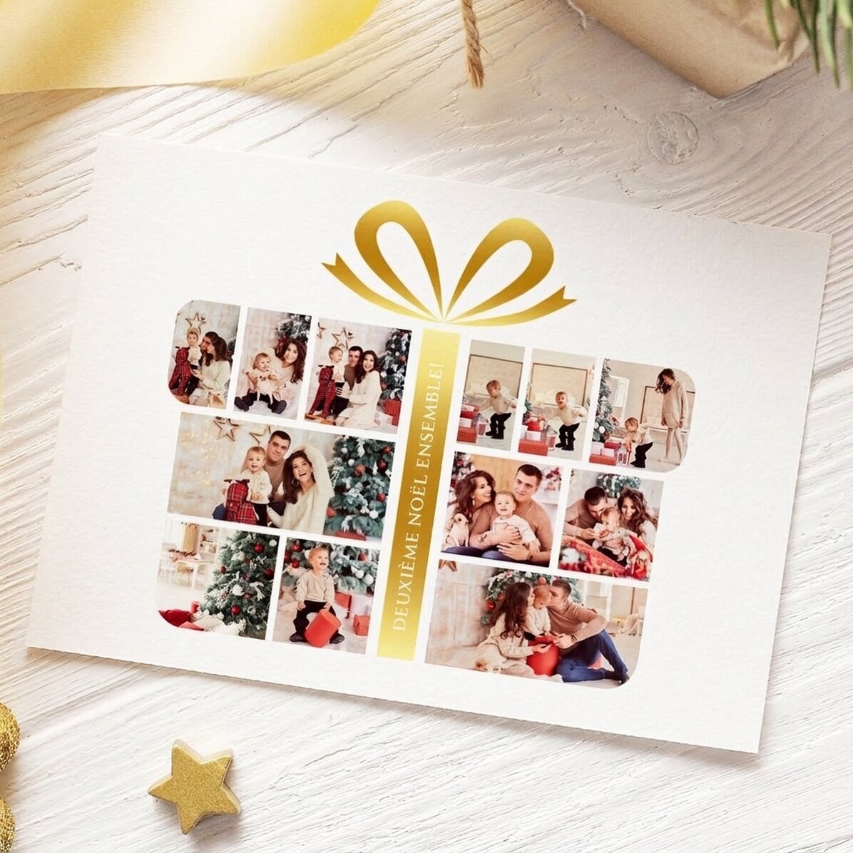 Carte de vœux magnétique personnalisée avec 12 photos et un texte - Gift Box
