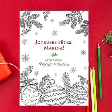 Carte de vœux personnalisée à colorier avec message - Noël