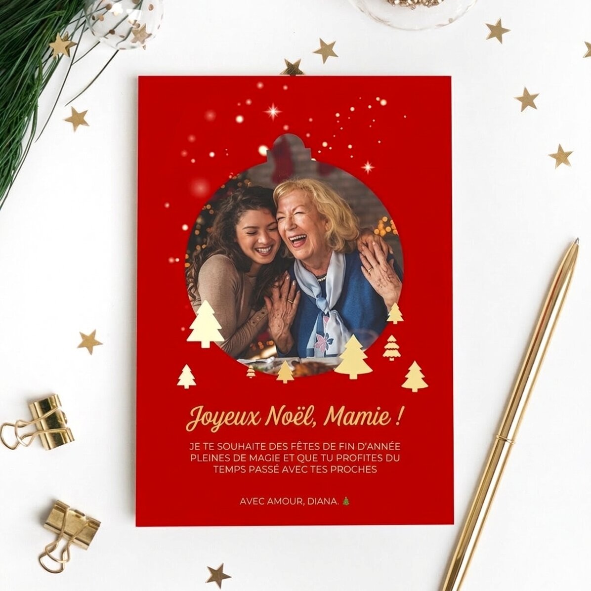 Carte de vœux magnétique personnalisée avec une photo et un message de Noël pour les grands-parents