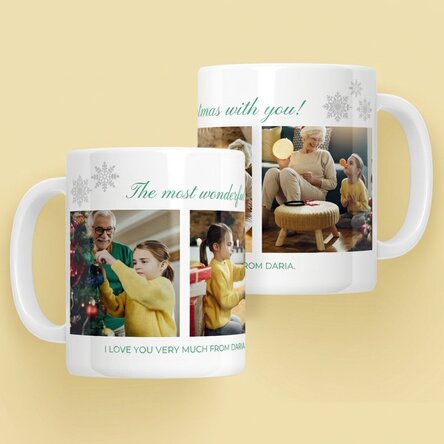 Tasse personnalisée avec 4 photos et un message de Noël pour les grands-parents