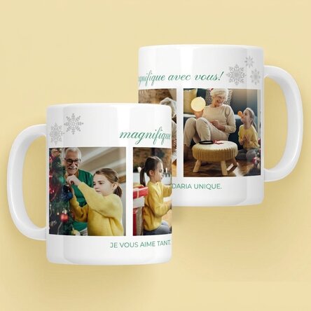 Tasse personnalisée avec 4 photos et un message de Noël pour les grands-parents