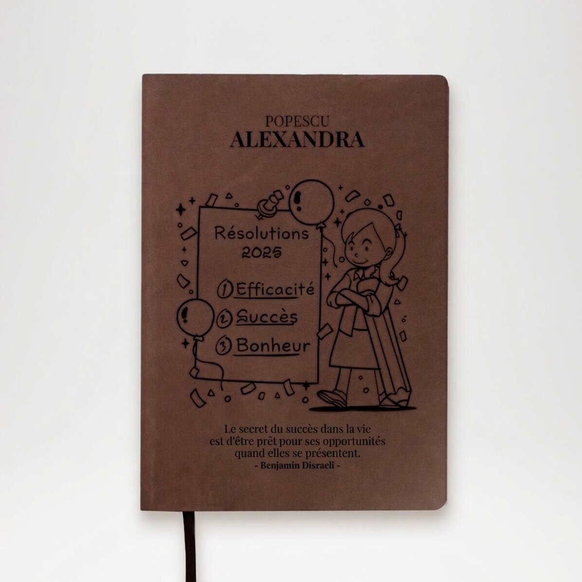 Agenda en cuir personnalisé avec une citation motivante - Les bonnes résolutions du Nouvel An pour e