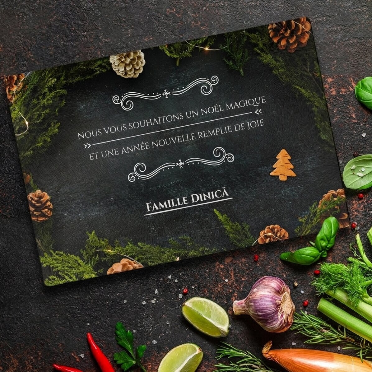 Planche à découper en verre personnalisée avec inscription - La magie de Noël