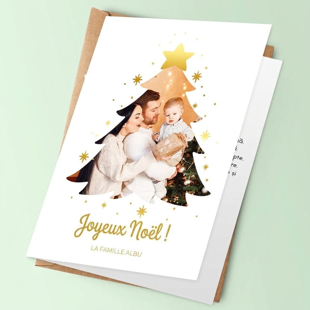 Carte de vœux personnalisée avec photo de famille et message - Sapin de Noël