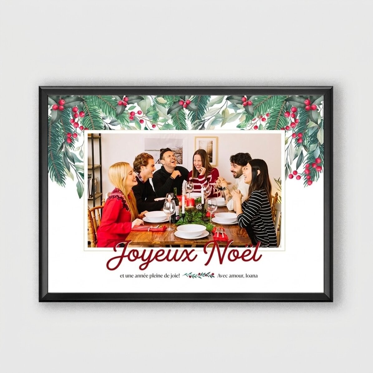 Tableau de Noël personnalisé avec un texte et une photo de famille