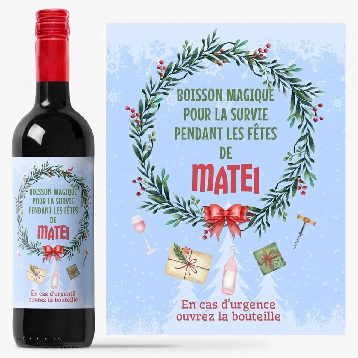Vin personnalisé avec un message - La boisson magique des fêtes
