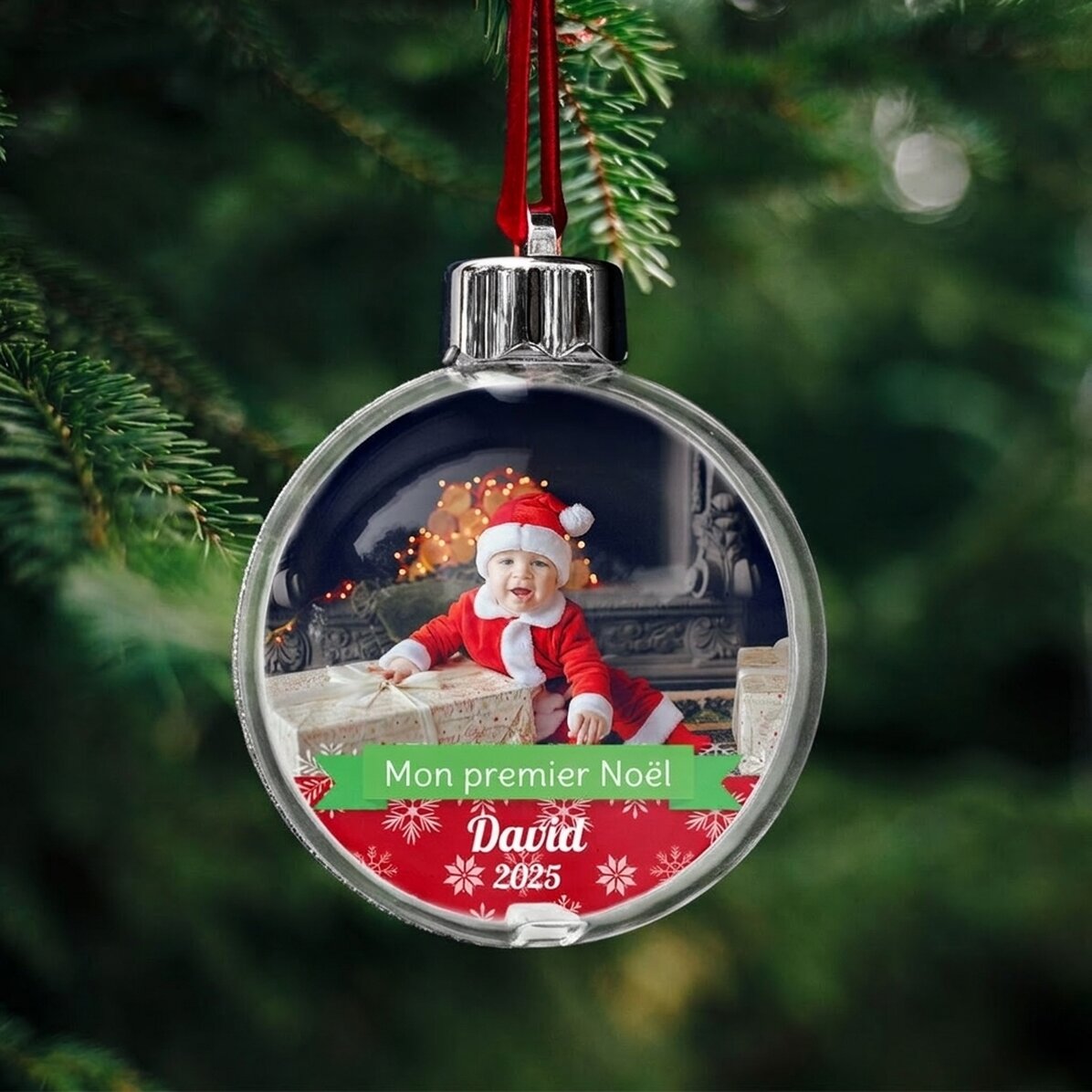 Boule de Noël personnalisée avec photo et texte - Mon premier Noël