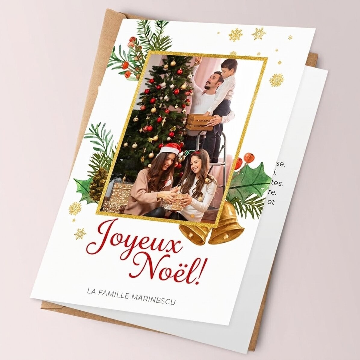 Carte de Noël personnalisée avec photo et texte - Cadre pailleté