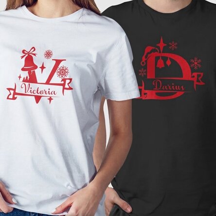 T-shirt en coton personnalisé avec une initiale et un prénom - modèle de Noël