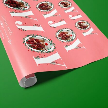 Papier d'emballage cadeau personnalisé avec 12 photos et un texte - Joy