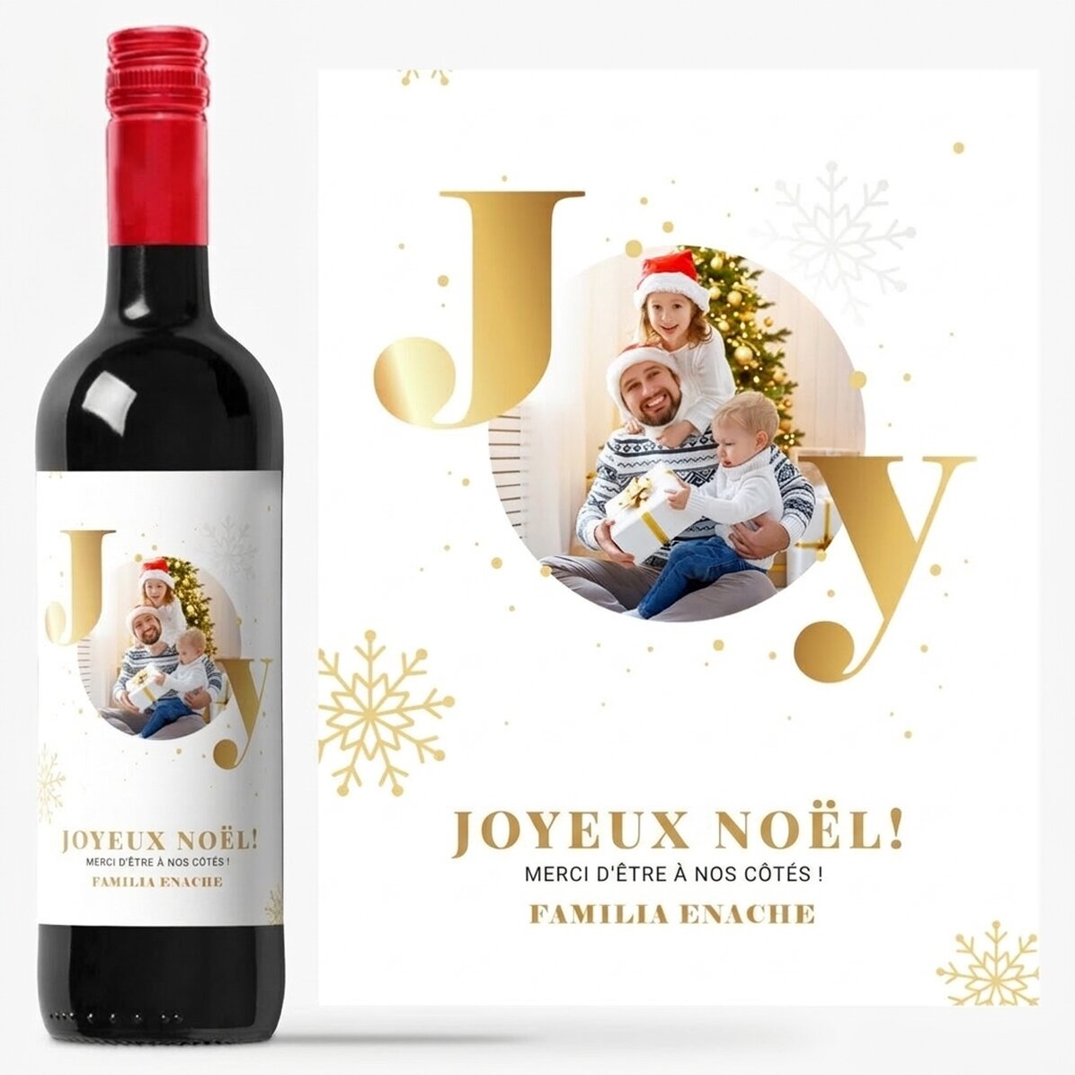 Vin personnalisé avec une photo et un message de fête - Joy