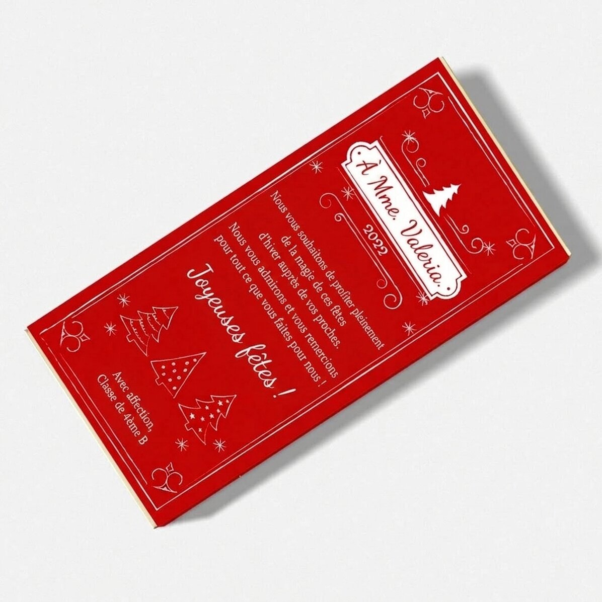 Chocolat personnalisé avec un message de Noël pour les enseignants