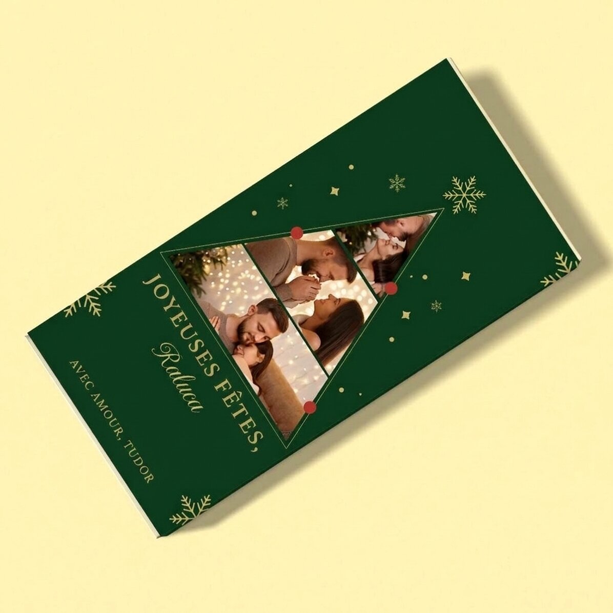 Chocolat personnalisé avec 3 photos et un message de Noël - Sapin de Noël