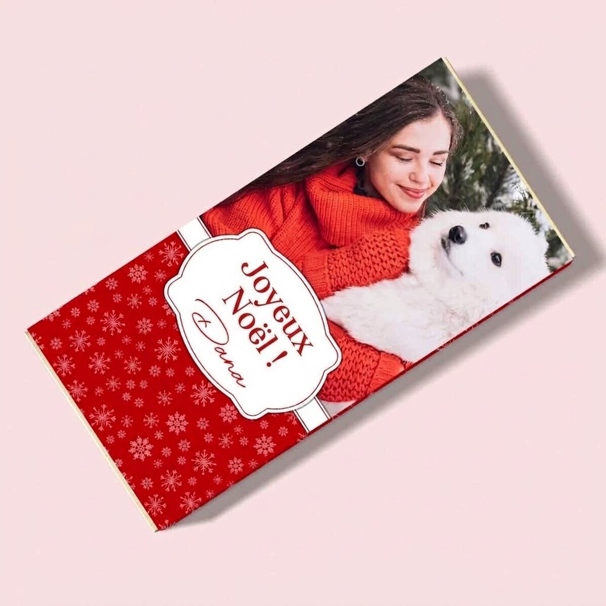 Chocolat personnalisé avec une photo et un message de Noël - Flocons de neige