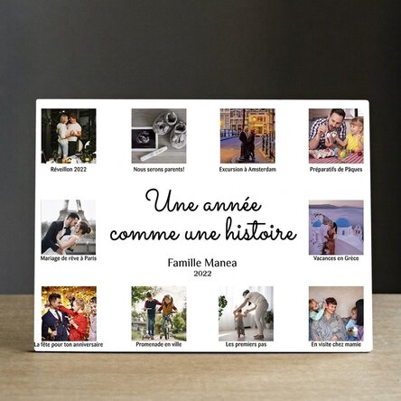 Cadre photo de bureau personnalisé avec 10 photos et un texte - Une année comme une histoire