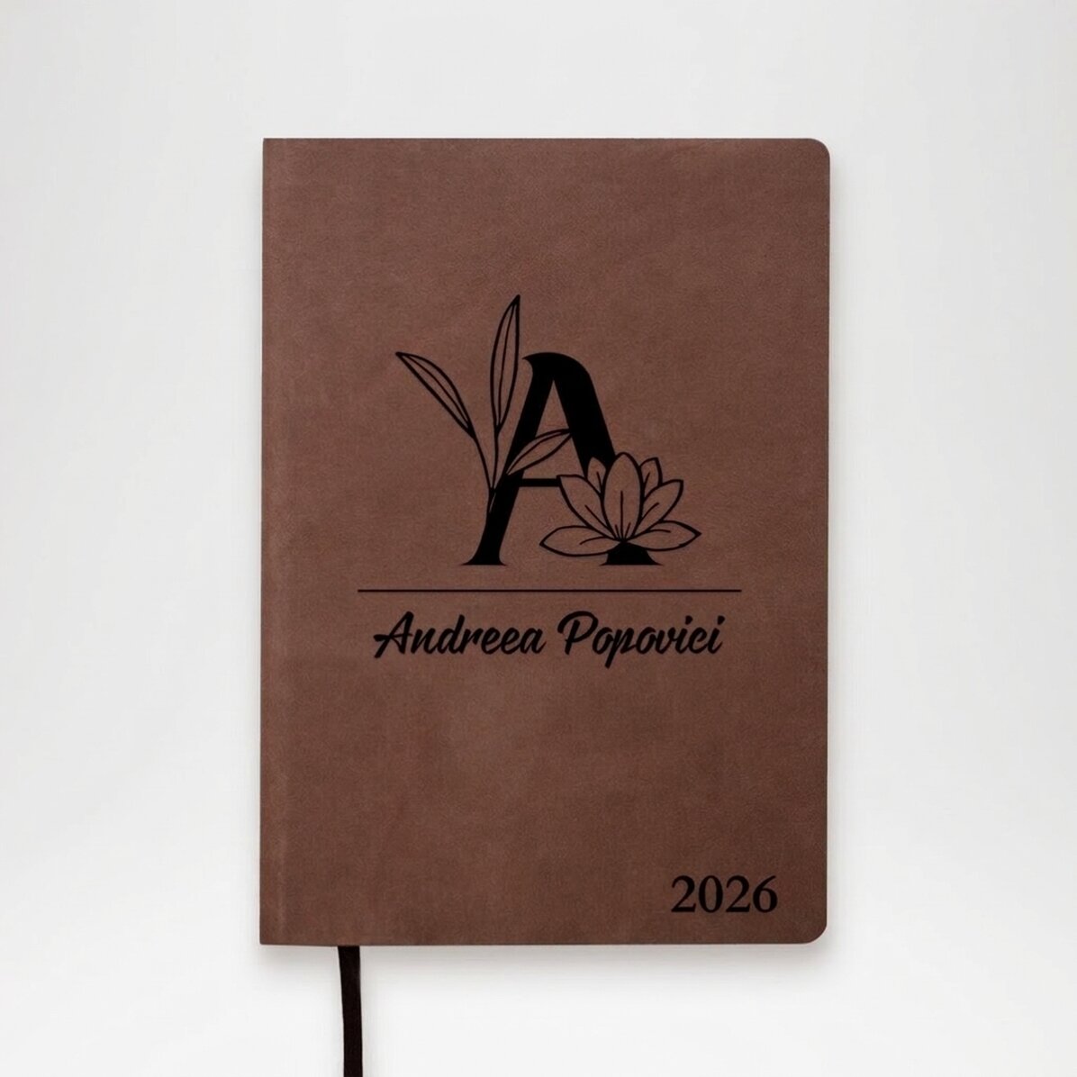 Agenda en cuir personnalisé avec inscription - Motif floral