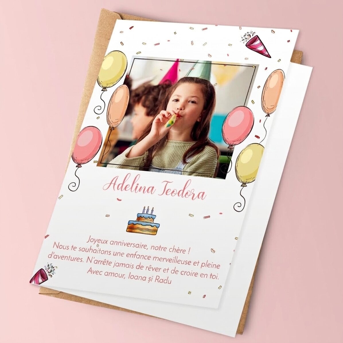 Carte de vœux personnalisée avec une photo et un texte - Joyeux anniversaire