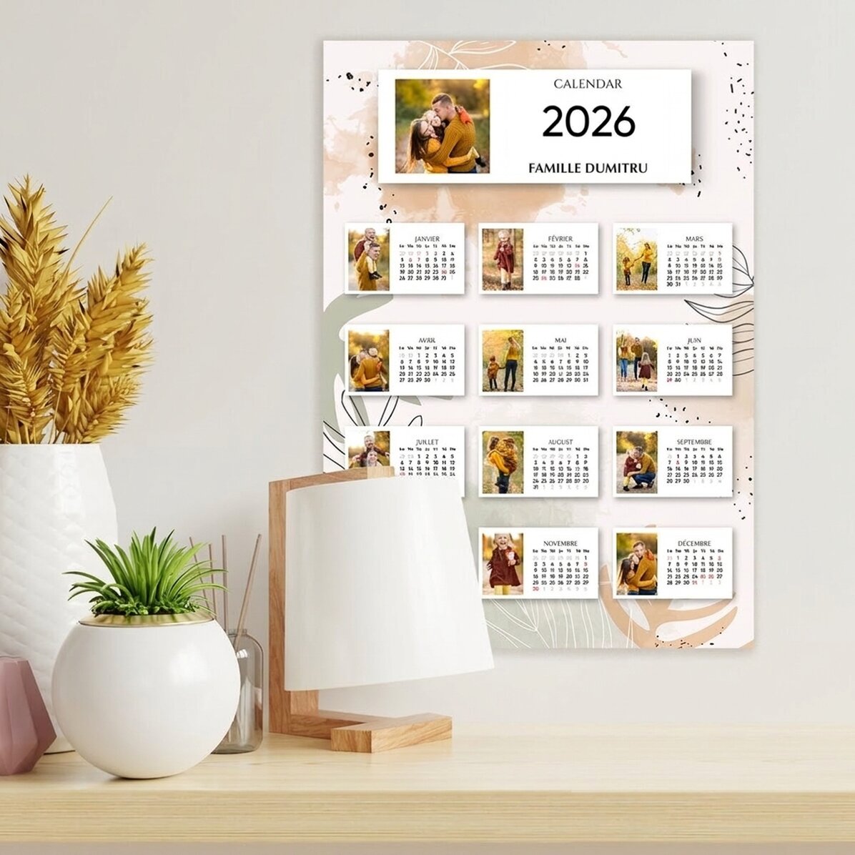 Affiche-calendrier personnalisée avec 13 photos et un texte