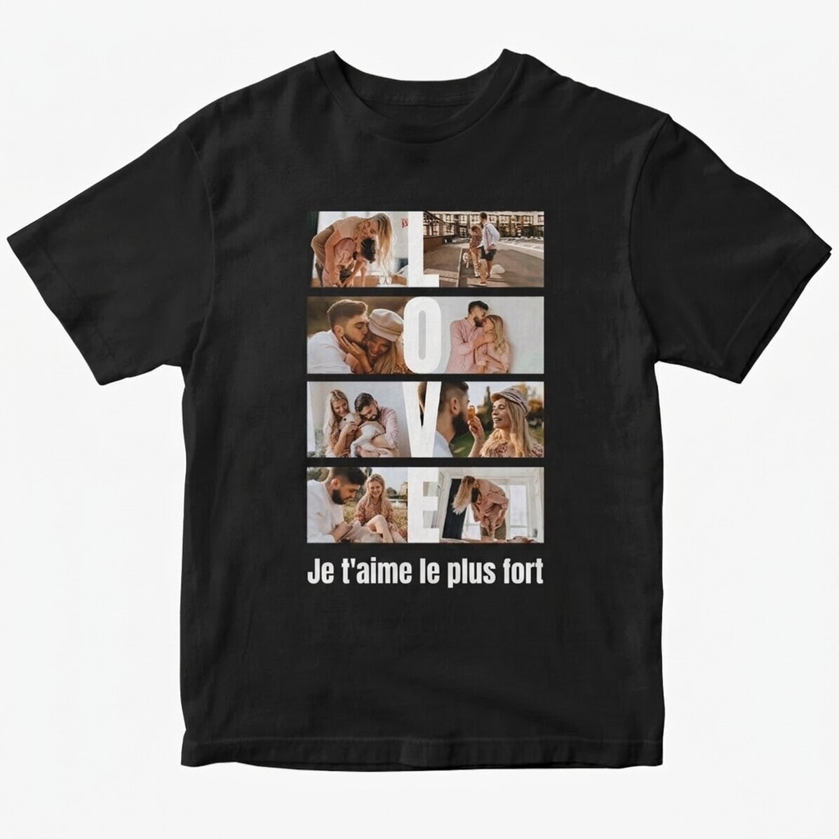 T-shirt en coton personnalisé avec 8 photos et un texte - LOVE