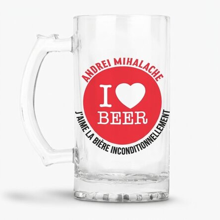 Chope à bière personnalisée avec l'inscription « I love beer »