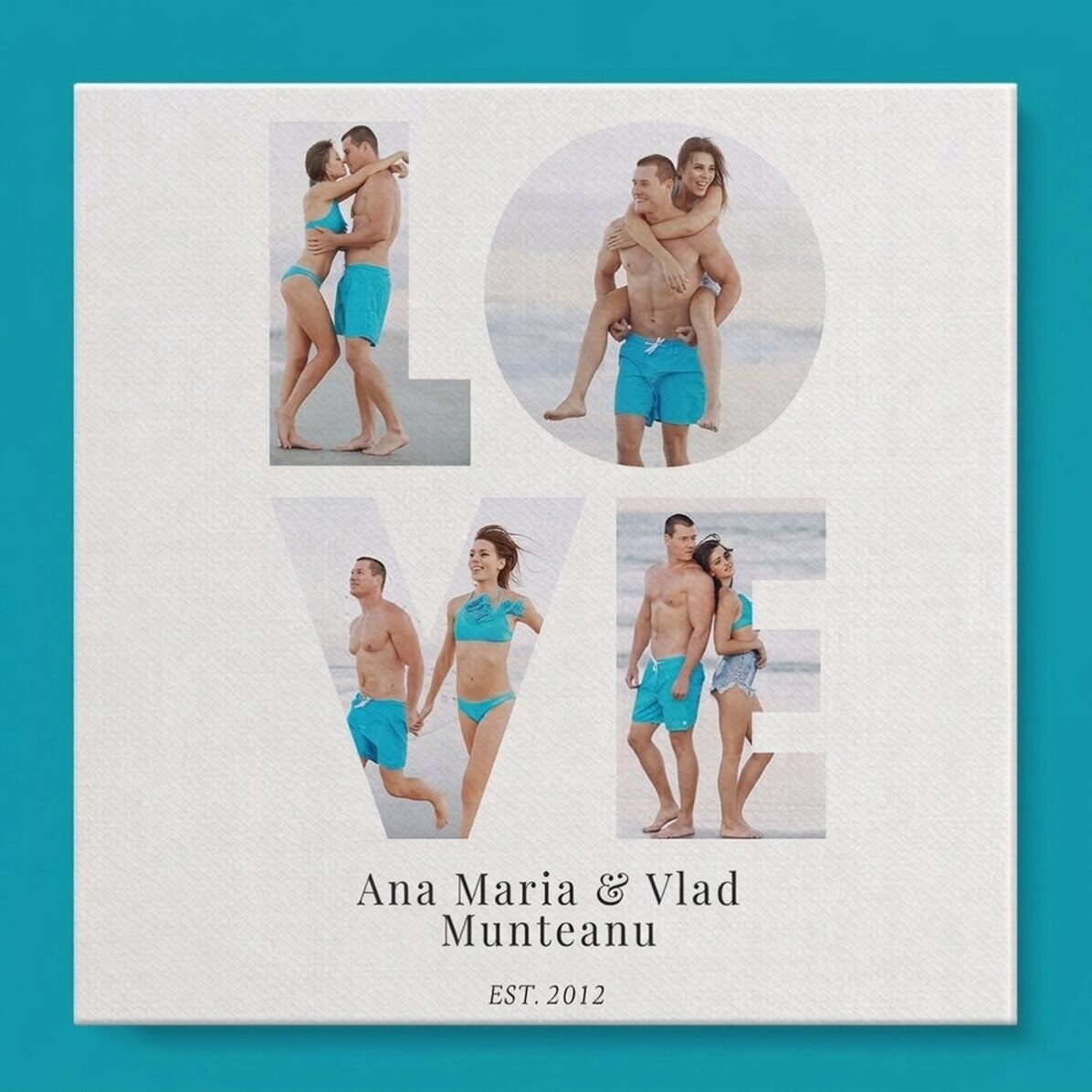Tableau sur toile personnalisé avec 4 photos et un texte - LOVE