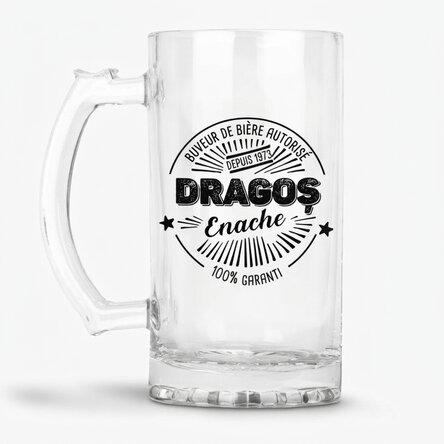 Chope à bière personnalisée avec inscription - « Buveur de bière agréé »