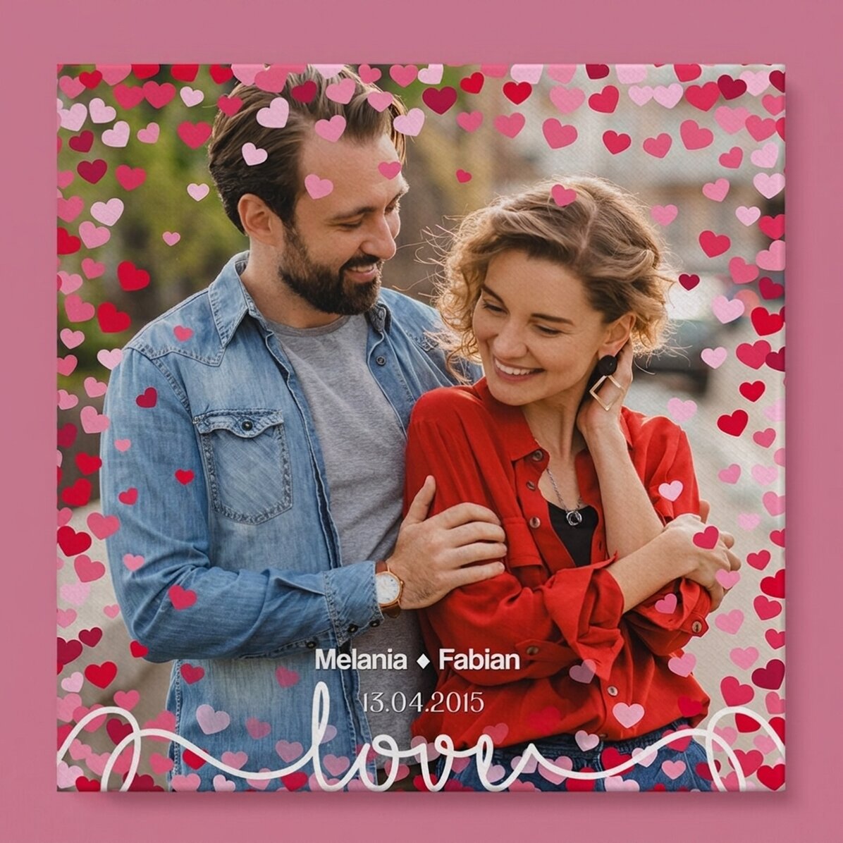 Tableau sur toile personnalisé avec une photo et un texte - Amour