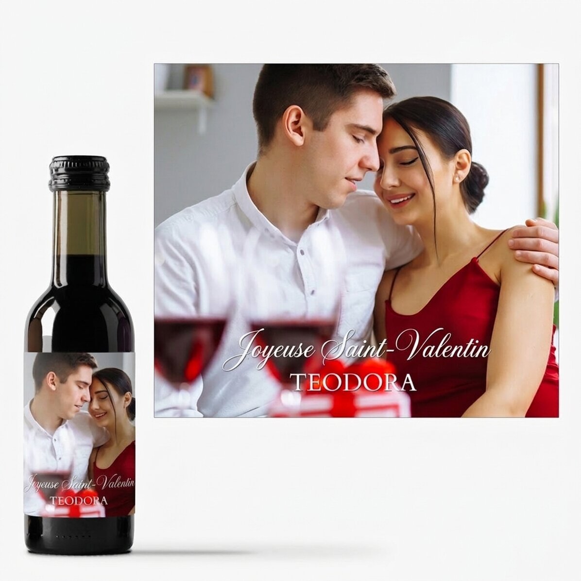 Mini-bouteille de vin personnalisée avec une photo et un texte
