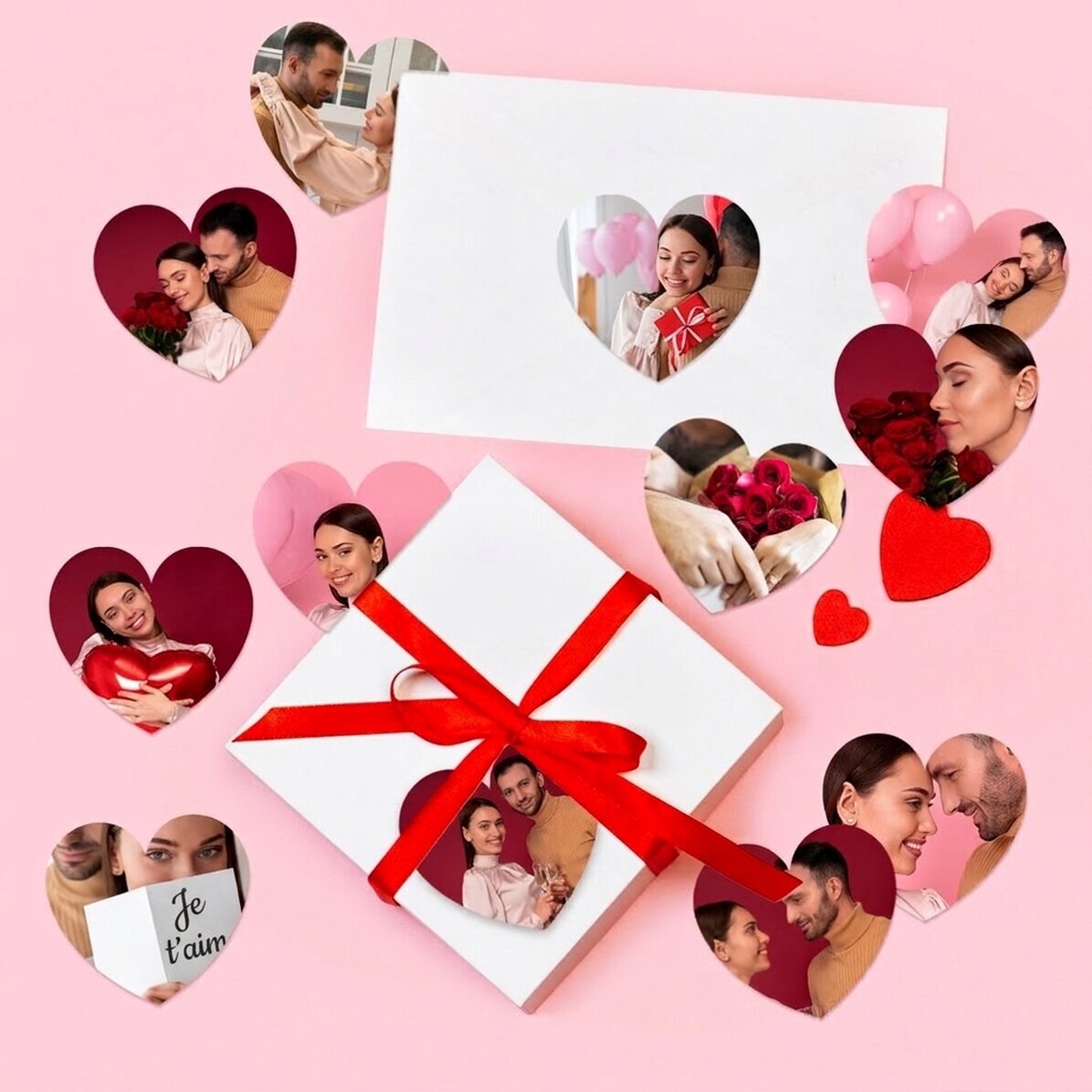 Lot de 12 autocollants (étiquettes adhésives) en forme de cœur, personnalisés avec des photos