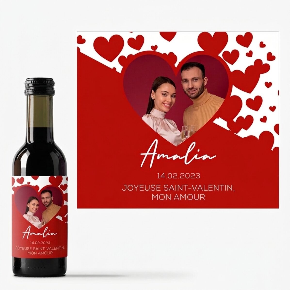 Mini-bouteille de vin personnalisée avec une photo et un texte - Je t