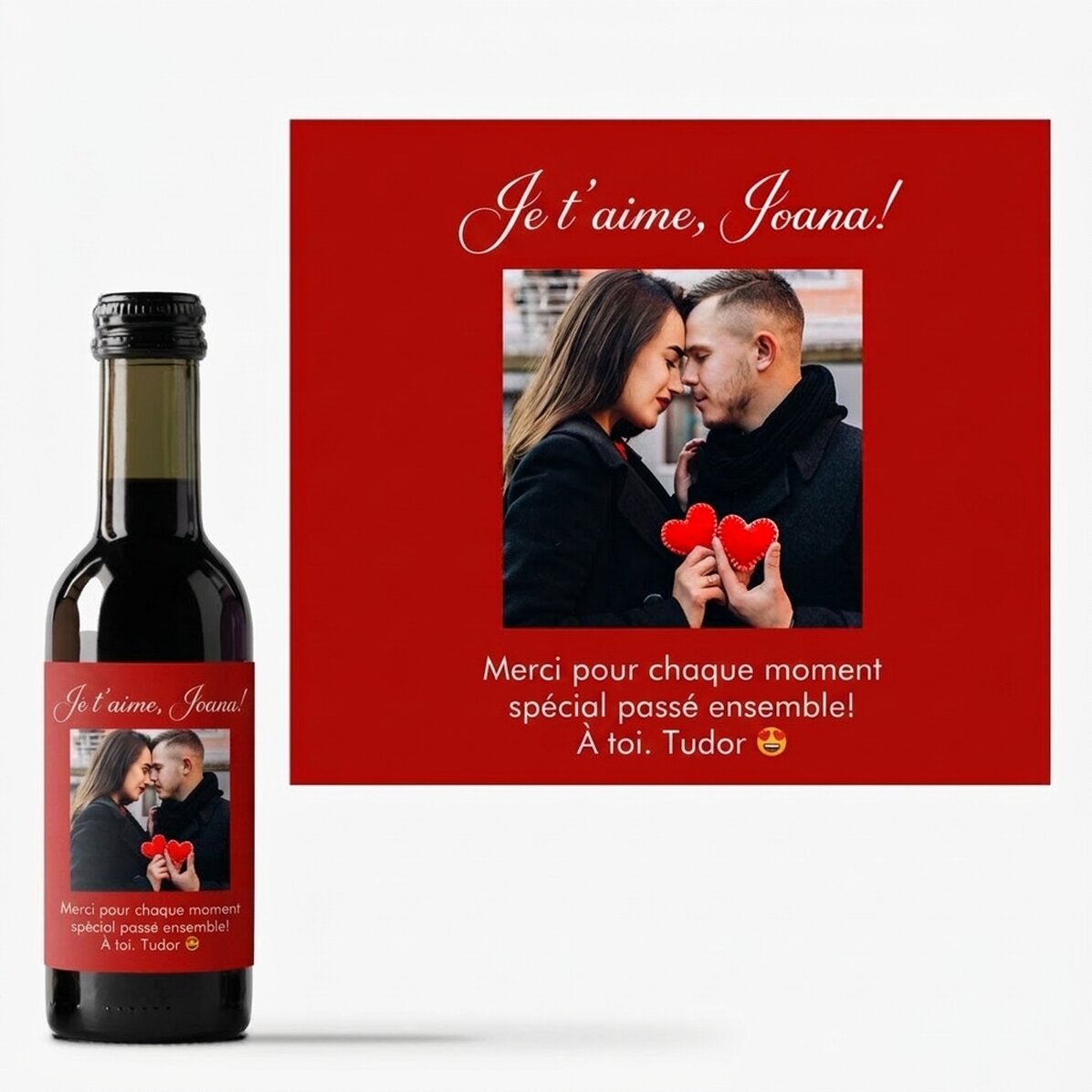 Mini-bouteille de vin personnalisée avec une photo et un message pour vos proches