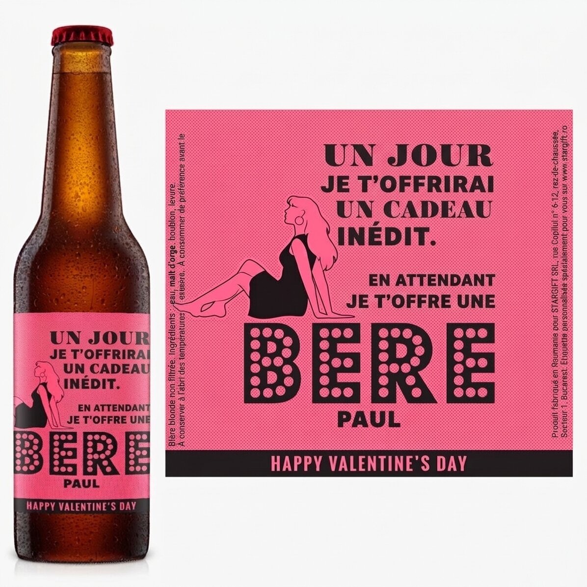 Bière personnalisée avec un texte au style rétro - Bière de la Saint-Valentin