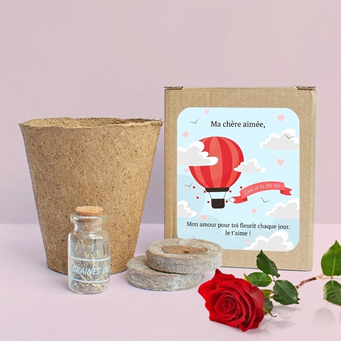 Kit de plantation de fleurs de printemps dans une petite boîte personnalisée avec un message - Love 